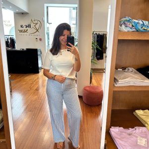 Calça 100% algodao verao azul